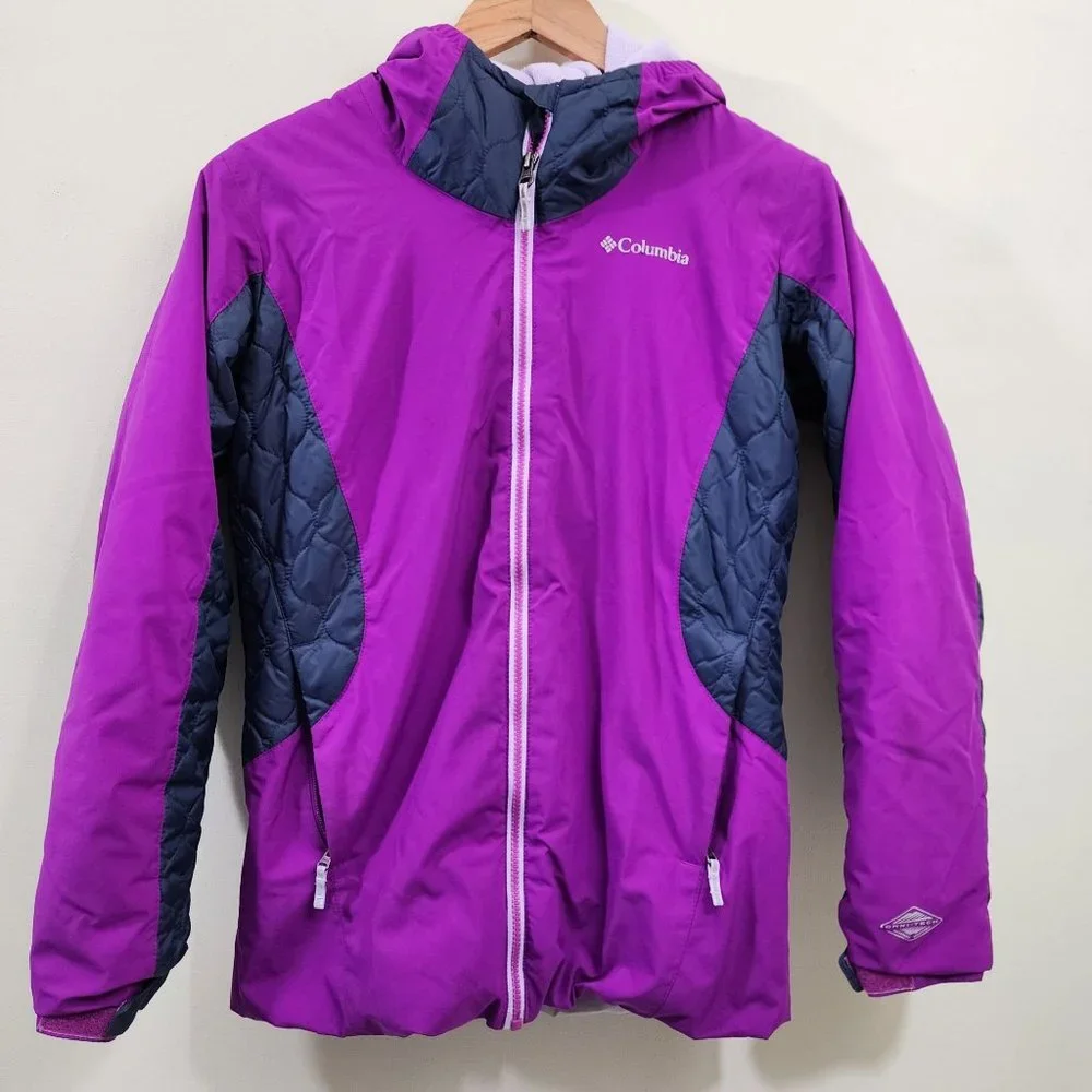 Columbia girl size large zip front‎ purple with gray quilting accent winter coat